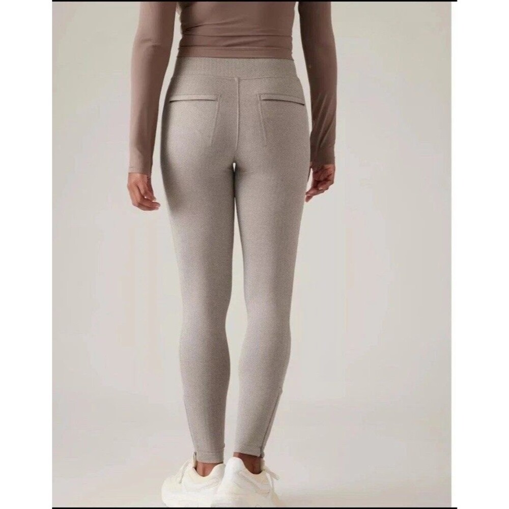 Athleta Delancey Herringbone Tight Leggings Tan Athleisure Stretch Women Size L